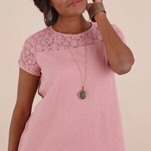 Matilda Jane Lory Top Pink Mauve Lace Yoke Size M Medium
